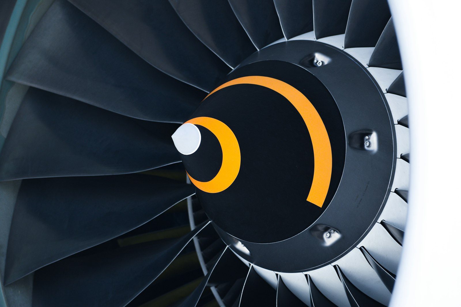 Close-up of a jet engine turbine