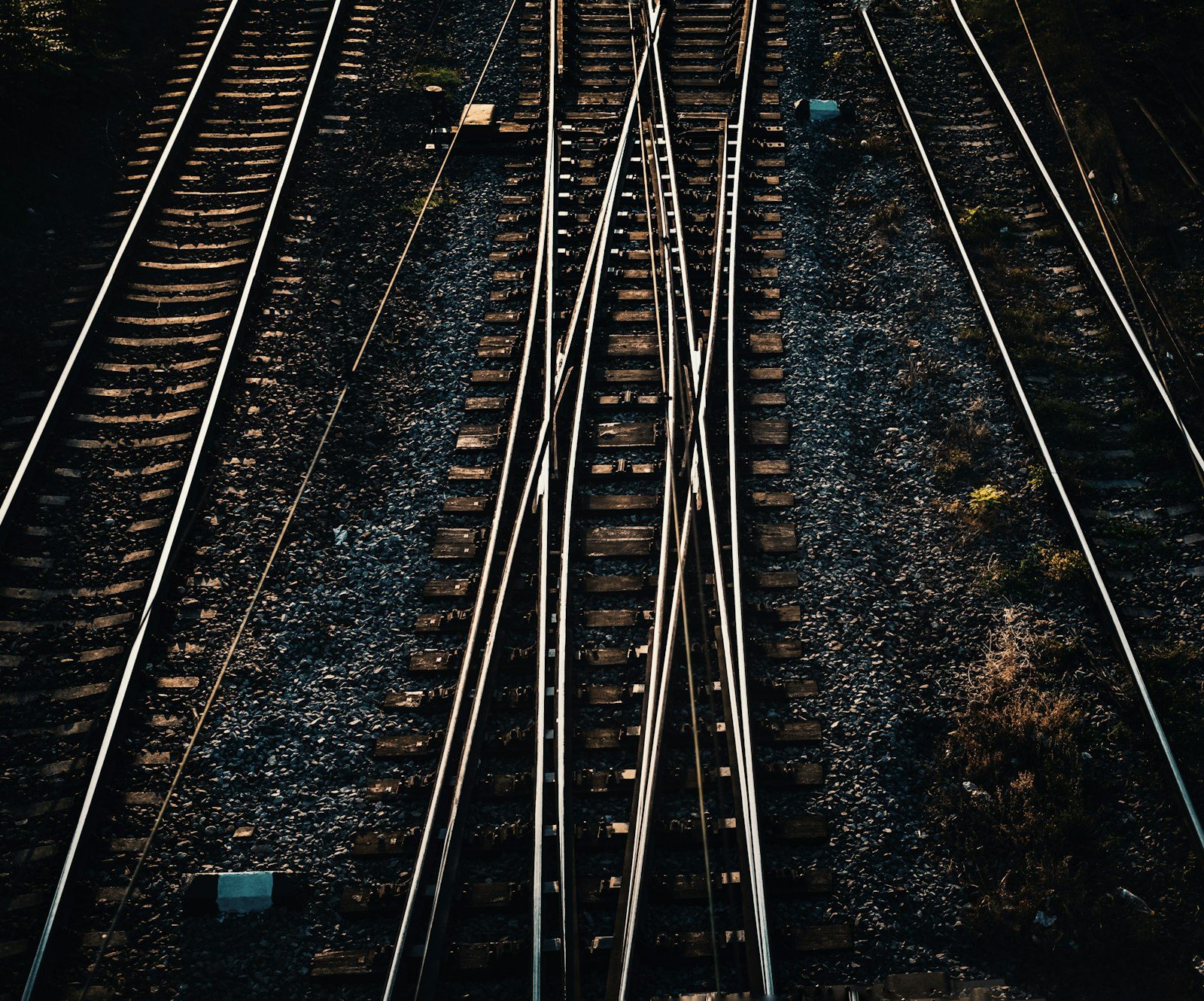 Railway tracks converging at a junction