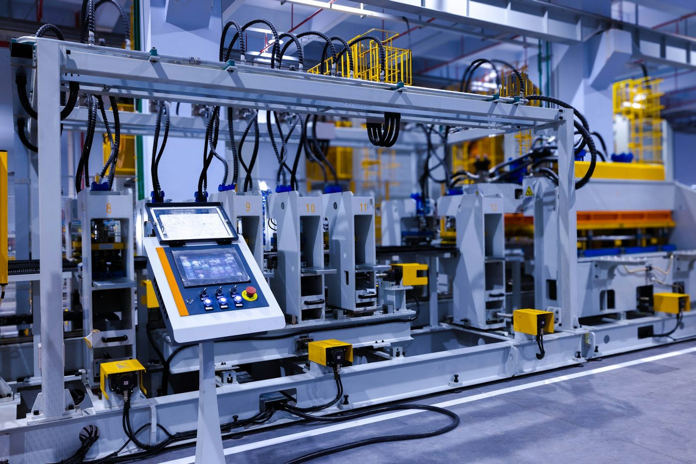 Control panel on an industrial manufacturing machine